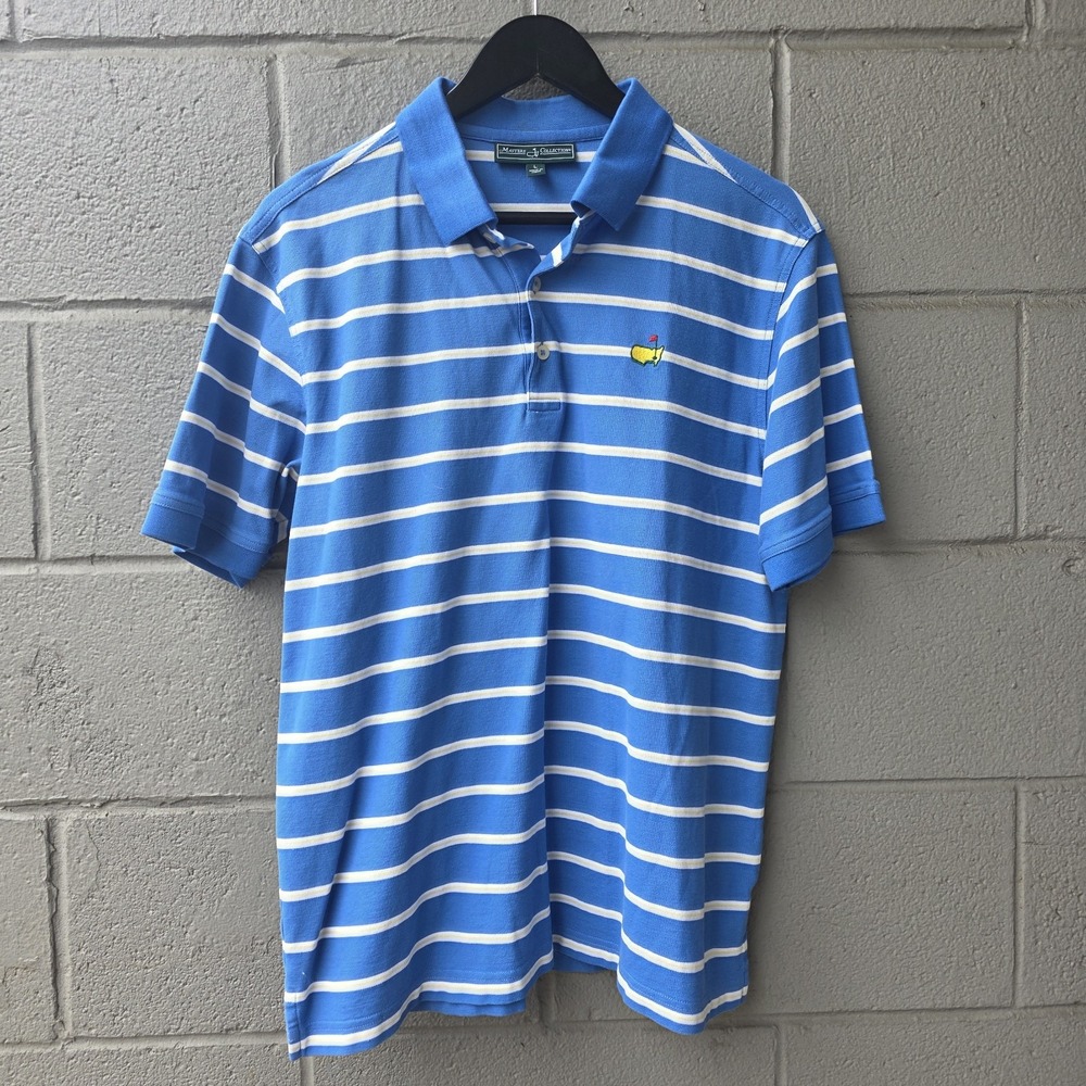 Masters Collection Golf Polo Shirt Blue White Striped Pima Cotton Mens Large